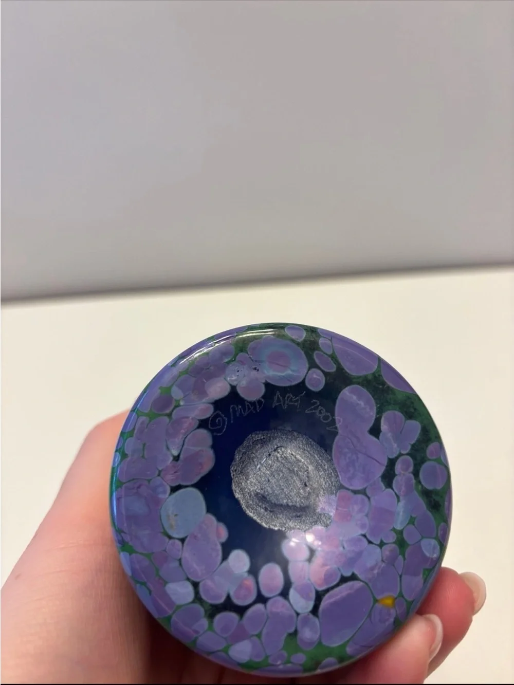 Mad art studio 2002 cobalt blue glass vase with multicolored speckle